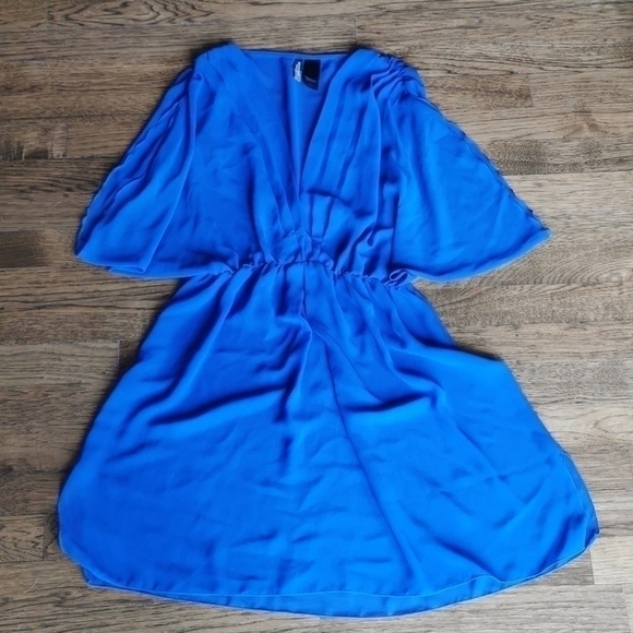 BISOU Bisou Pleated Sheer Blue Dress Swim Cover Large - Picture 2 of 7